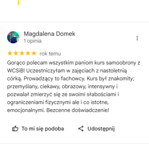 Opinia z Google – kurs samoobrony dla kobiet